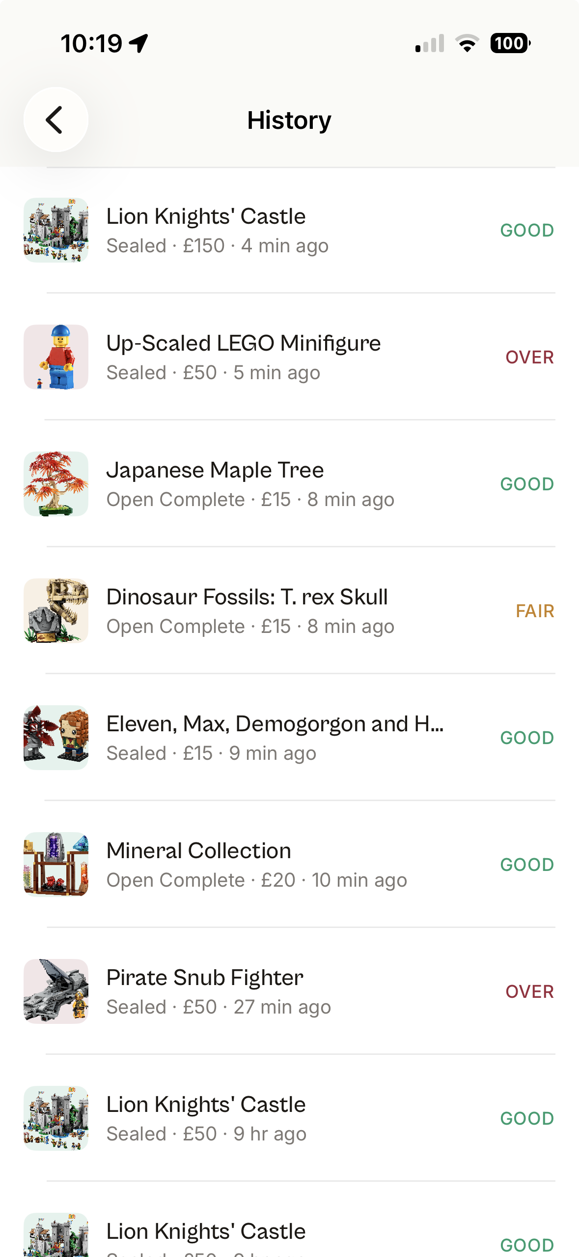 Scan history list